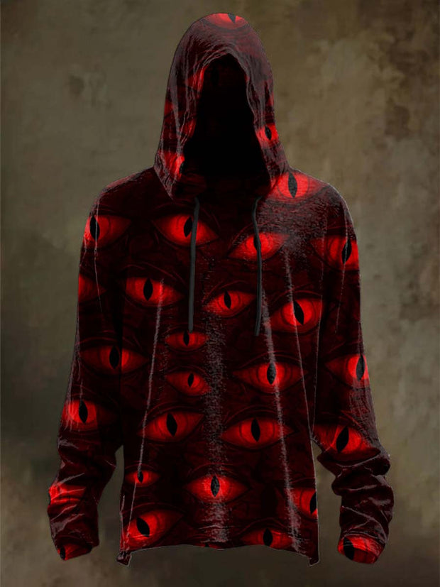 Halloween Monster Eye Print Casual Hooded Sweatshirt