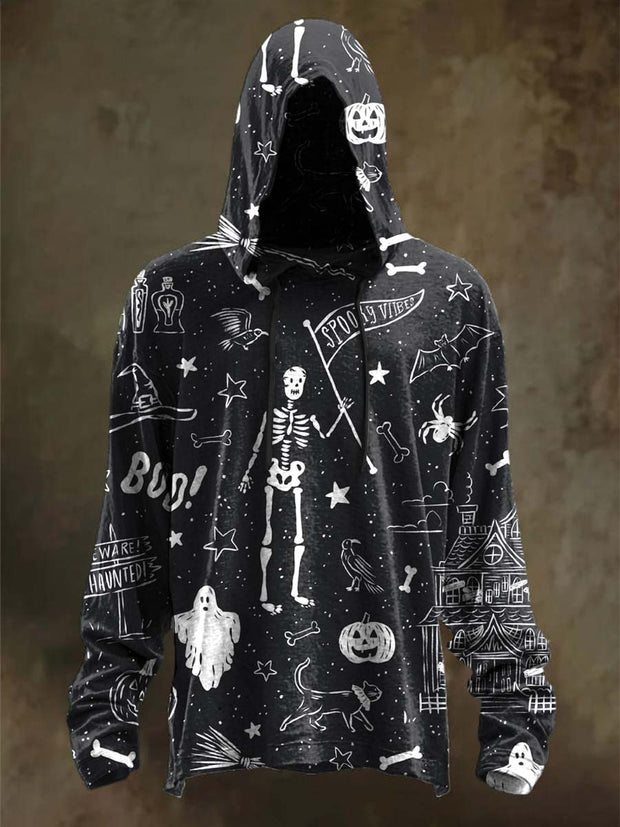 Halloween Skull Print Casual Hooded Sweatshirt
