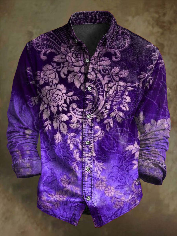 Gothic Gradient Floral Print Casual Long Sleeve Shirt