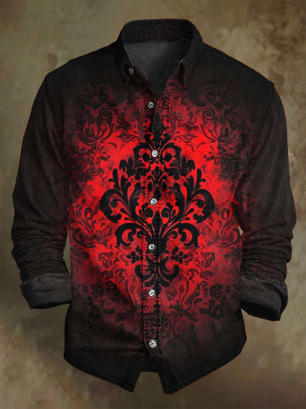 Gothic Gradient Floral Print Casual Long Sleeve Shirt