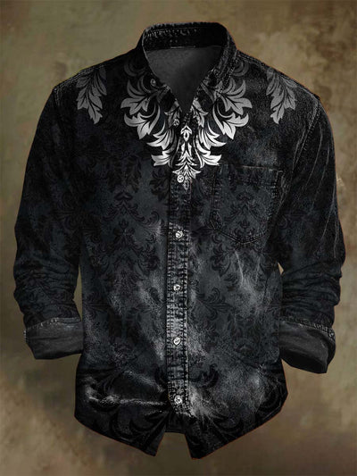 Gothic Gradient Floral Print Casual Long Sleeve Shirt