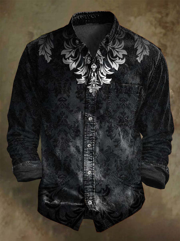 Gothic Gradient Floral Print Casual Long Sleeve Shirt