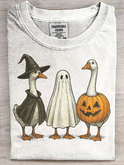 Halloween Duck Print Casual Short Sleeve T-Shirt