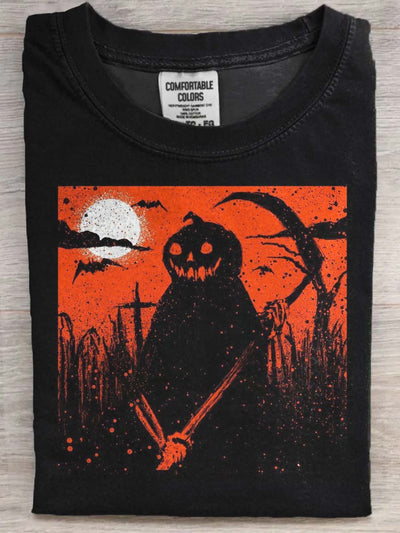 Halloween Scary Pumpkin Print Casual Short Sleeve T-Shirt