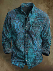 Vintage Irregular Floral Print Casual Long Sleeve Shirt