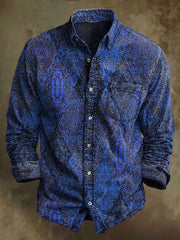 Vintage Irregular Floral Print Casual Long Sleeve Shirt