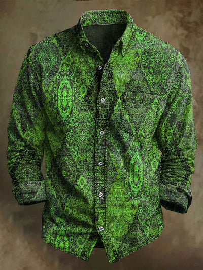 Vintage Irregular Floral Print Casual Long Sleeve Shirt