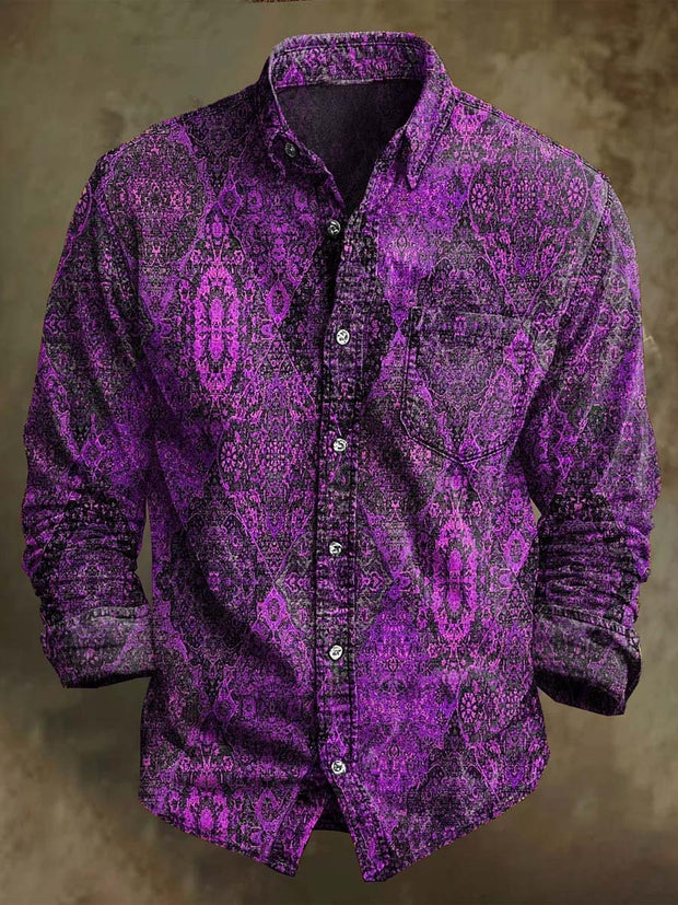 Vintage Irregular Floral Print Casual Long Sleeve Shirt