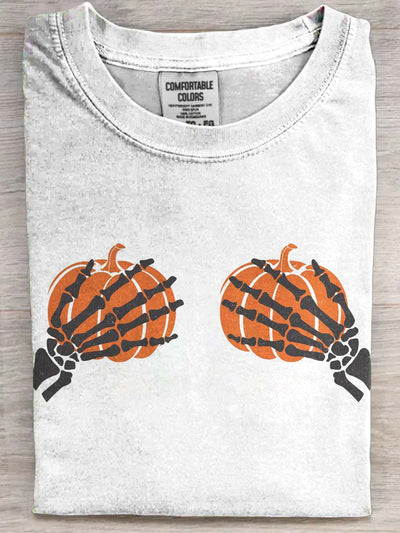 Fun Halloween Pumpkin Print Casual Short Sleeve T-Shirt