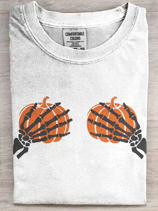 Fun Halloween Pumpkin Print Casual Short Sleeve T-Shirt