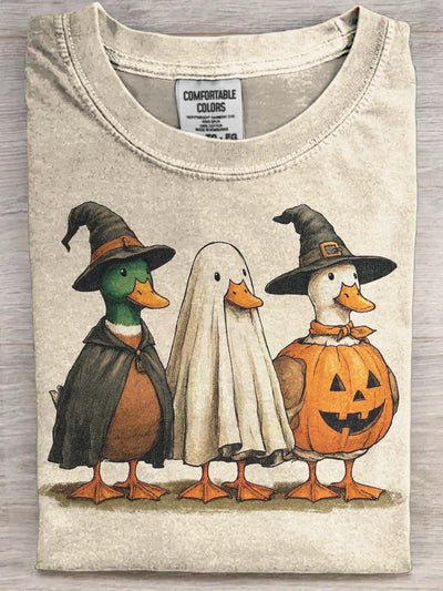 Cute Duck Halloween Print Casual Short Sleeve T-Shirt