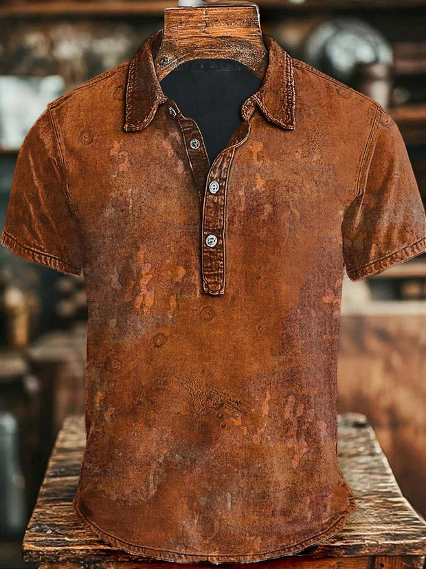 Vintage Old Printed Casual Short Sleeve Polo Shirt