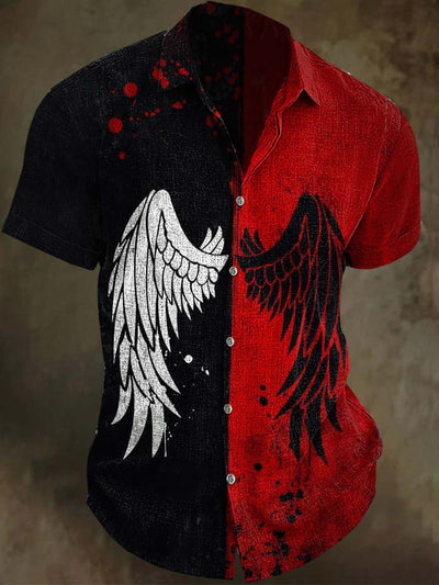 Halloween Two Color Wing Print Casual Short Sleeve Shirt