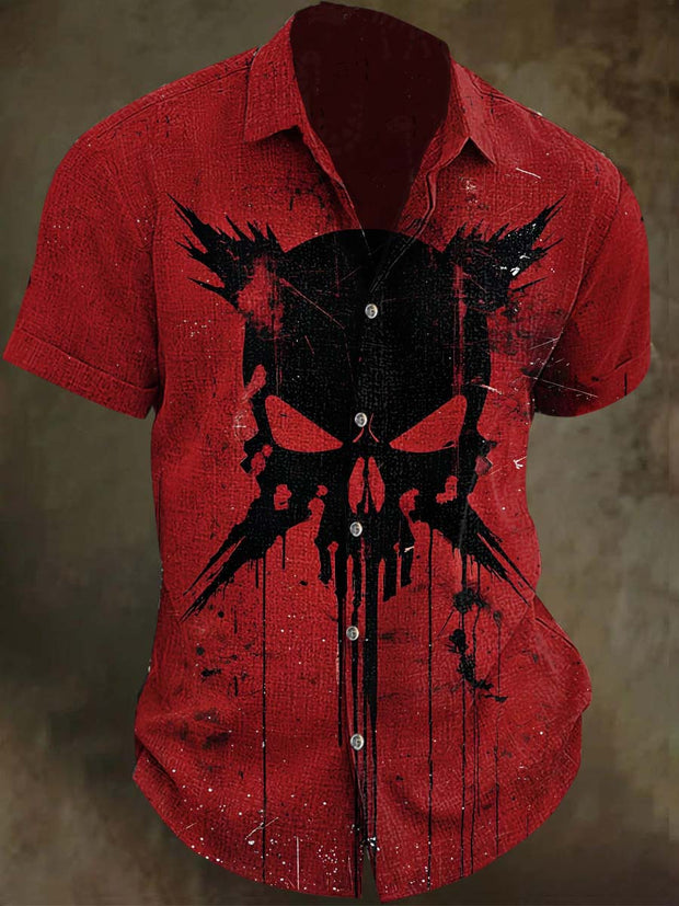 Halloween Skull Print Casual Short Sleeve Shirt