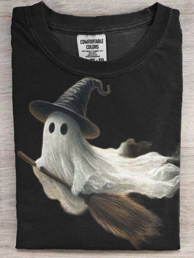 Halloween Spooky Witch Print Casual Short Sleeve T-Shirt