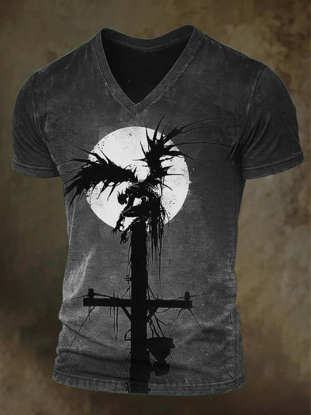 Dark Fantasy Print Casual Short Sleeve V-Neck T-Shirt