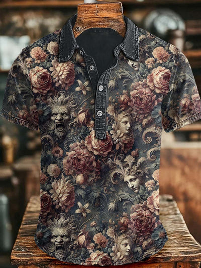 Mythical Floral Print Casual Short Sleeve Polo Shirt