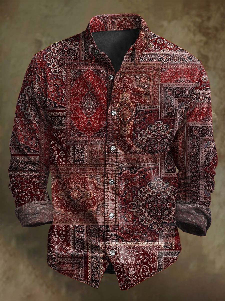 Vintage Ethnic Style Printed Casual Long Sleeve Shirt