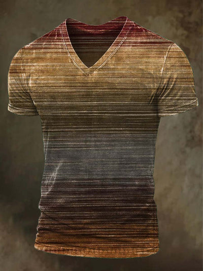 Vintage Striped Printed Casual V-Neck Short Sleeve T-Shirt
