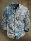 Vintage Patchwork Irregular Floral Print Casual Long Sleeve Shirt