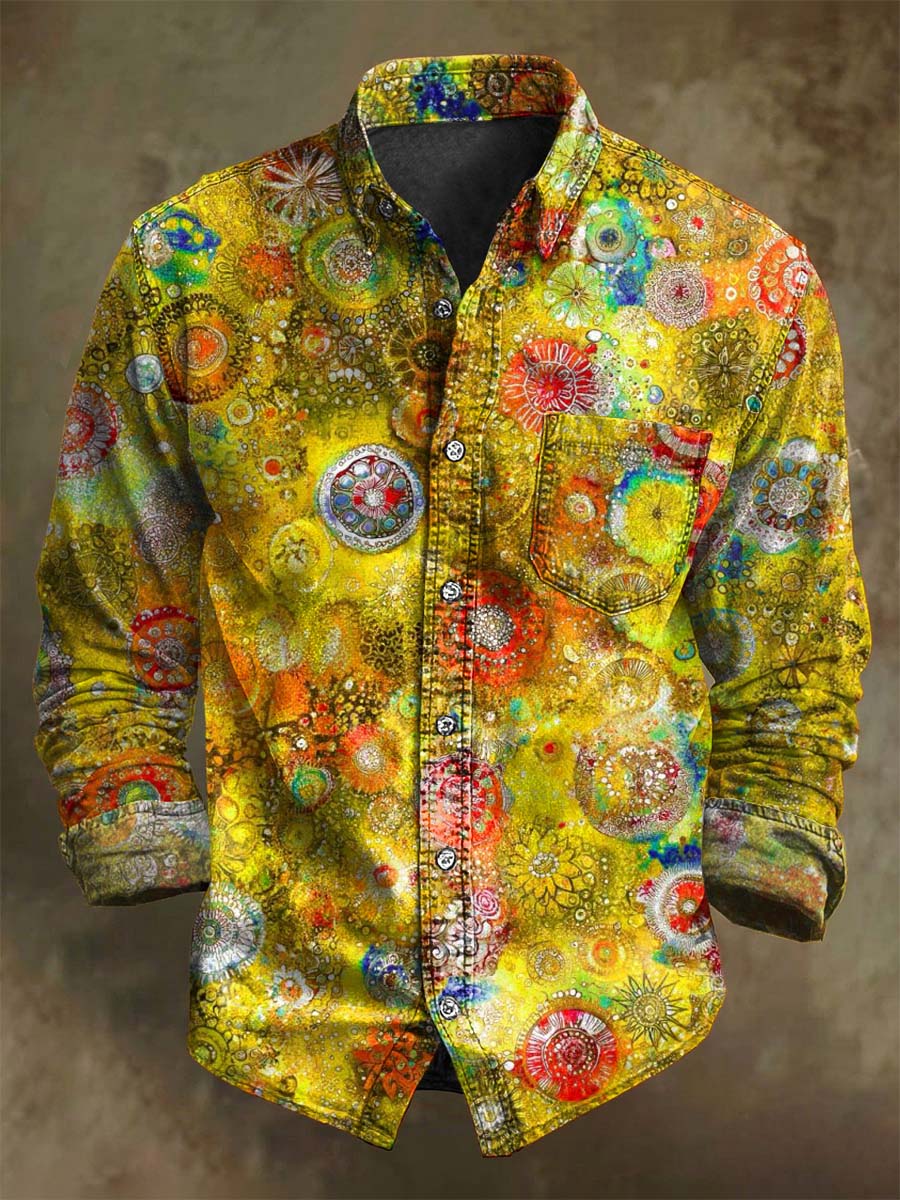 Vintage Dazzle Color Clash Floral Print Casual Long Sleeve Shirt