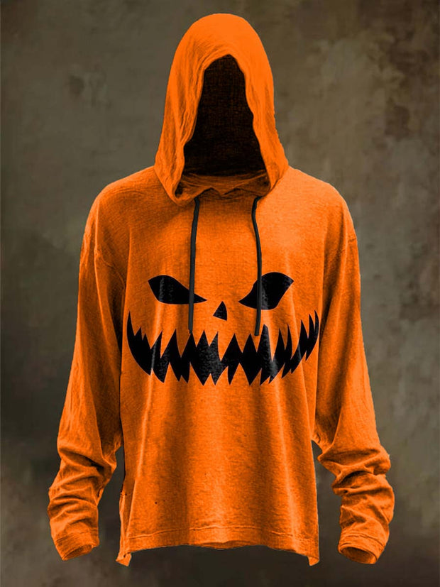Halloween Evil Pumpkin Print Casual Hooded Sweatshirt
