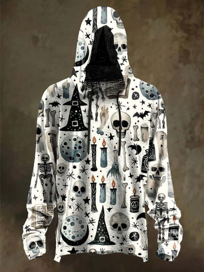 Halloween Witch Hat Skull Print Casual Hooded Sweatshirt
