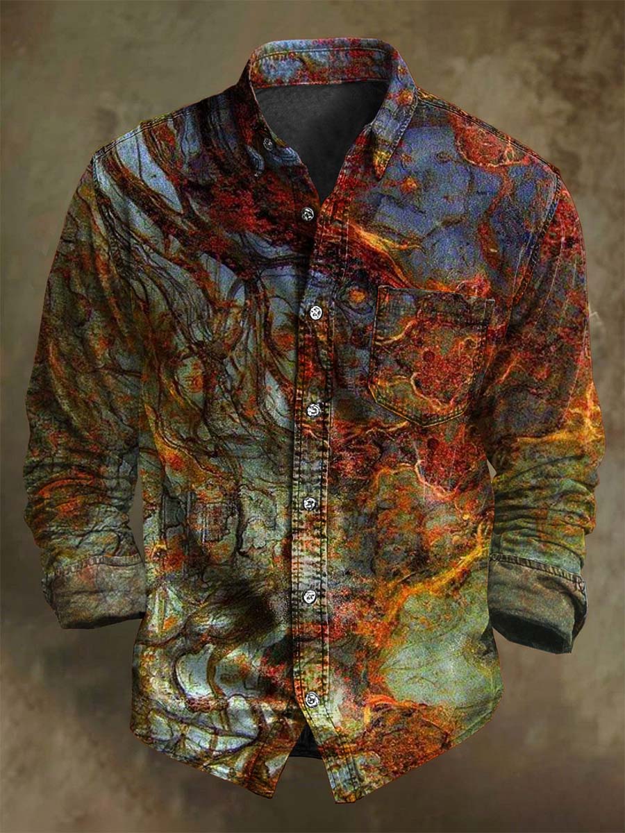 Abstract Color Clash Art Print Casual Long Sleeve Shirt