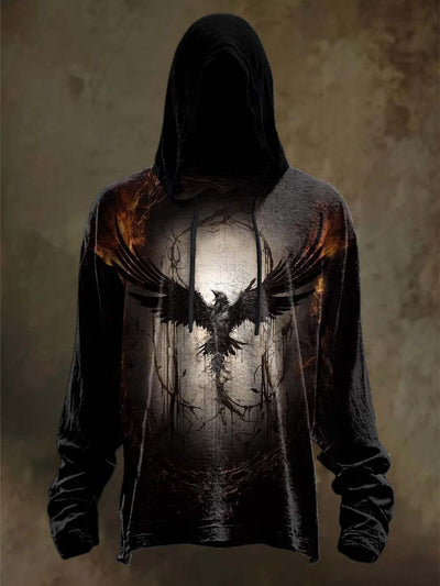 Halloween Raven Print Casual Hooded Sweatshirt