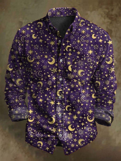 Star Moon Print Casual Long Sleeve Shirt