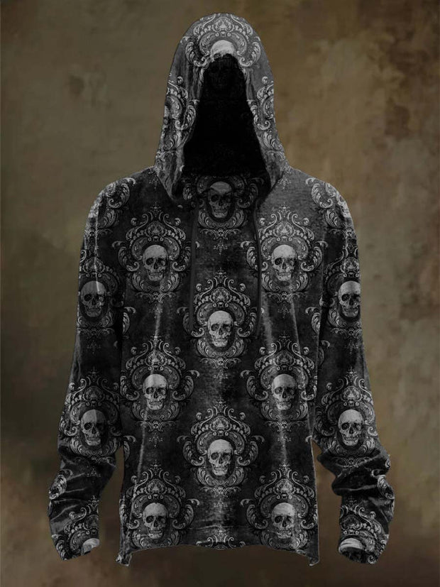 Vintage Skull Print Casual Hooded Sweatshirt