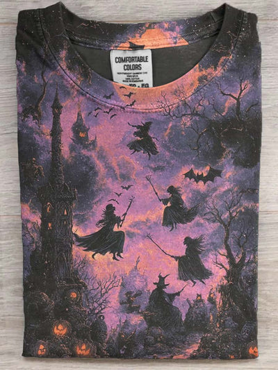 Midnight Witch Printed Casual Short Sleeve T-Shirt