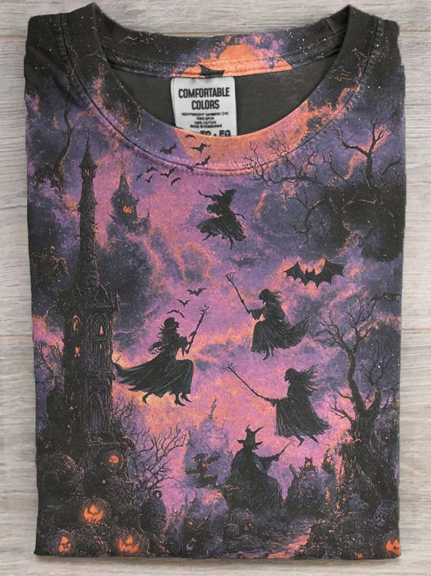 Midnight Witch Printed Casual Short Sleeve T-Shirt