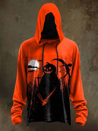 Halloween Evil Pumpkin Scarecrow Print Casual Hooded Sweatshirt