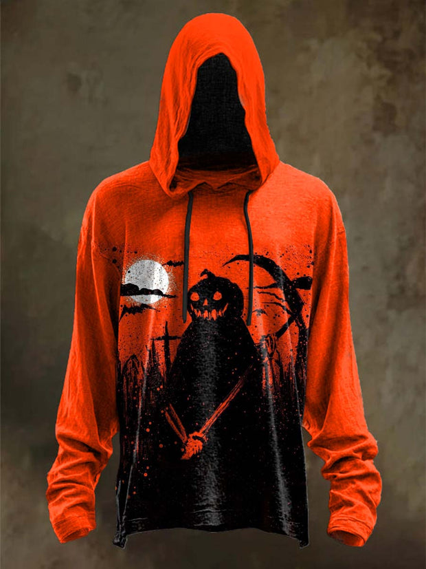 Halloween Evil Pumpkin Scarecrow Print Casual Hooded Sweatshirt