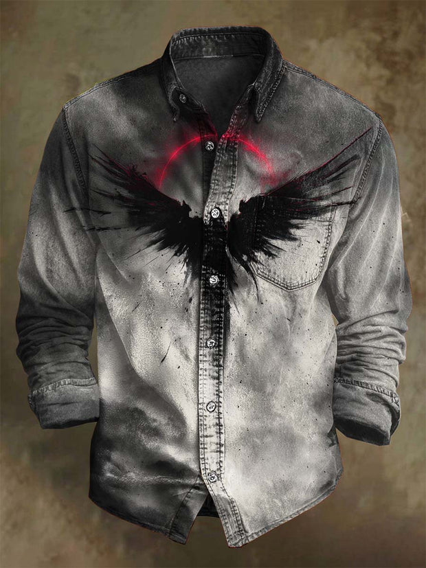 Abstract Dark Fantasy Print Casual Long Sleeve Shirt