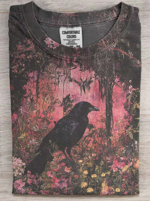 Gothic Raven Print Casual Short Sleeve T-Shirt