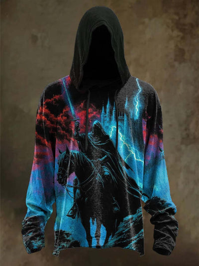 Halloween Evil Knight Print Casual Hooded Sweatshirt