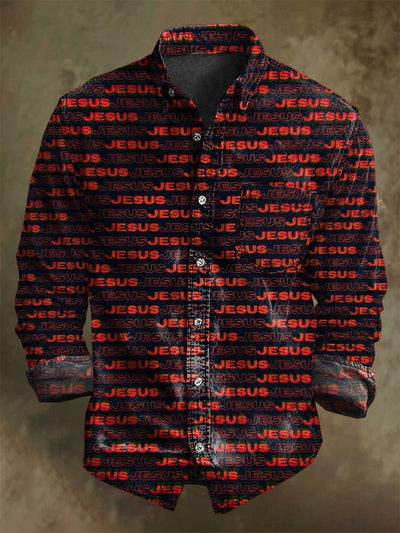 Jesus Letter Print Casual Long Sleeve Shirt