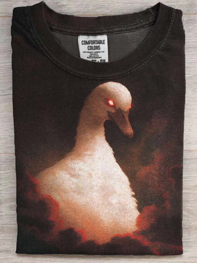 Red Eye Duck Print Casual Short Sleeve T-Shirt