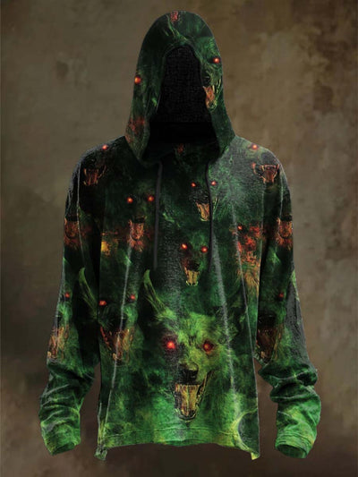 Halloween Wolf Print Casual Hooded Sweatshirt
