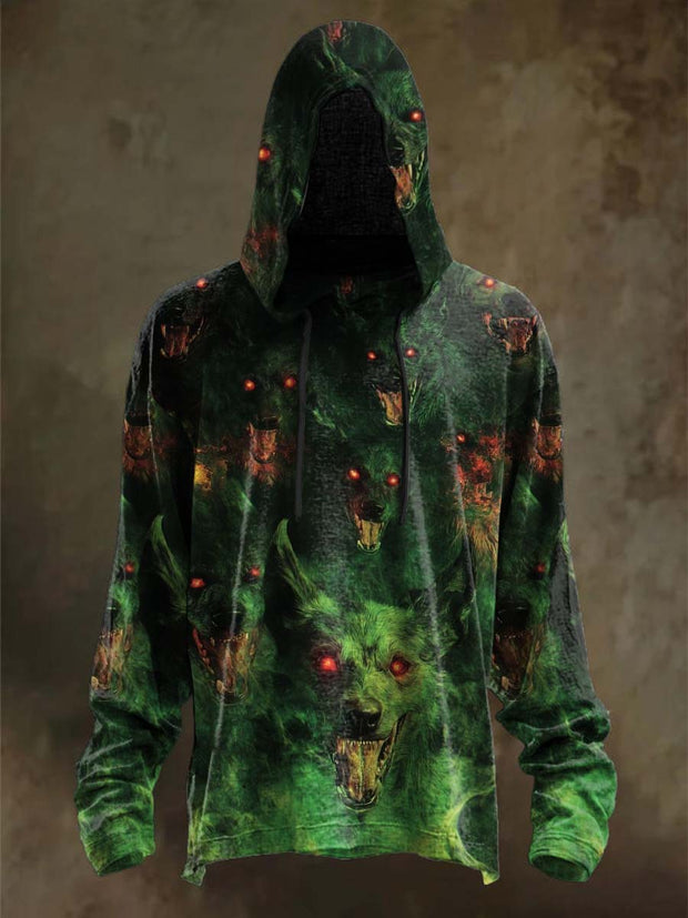 Halloween Wolf Print Casual Hooded Sweatshirt