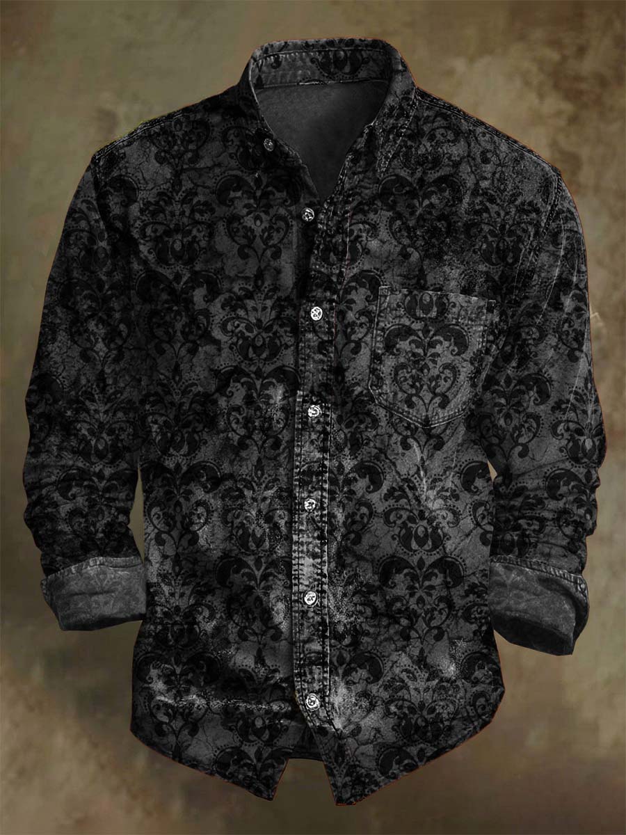 Gothic Floral Print Casual Long Sleeve Shirt