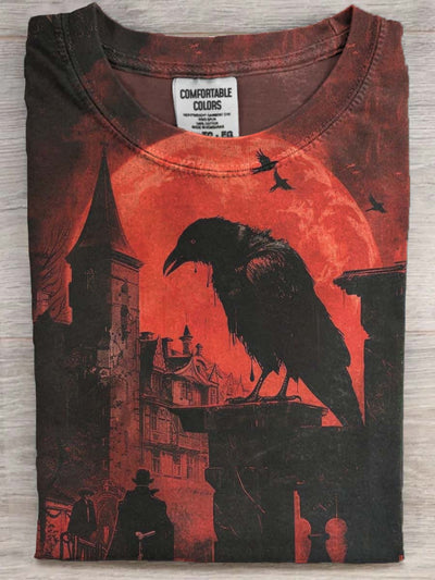 Halloween Raven Print Casual Short Sleeve T-Shirt