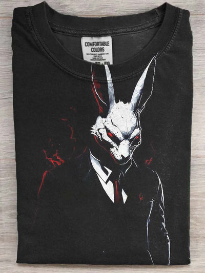 Halloween Dark Bunny Print Casual Short Sleeve T-Shirt