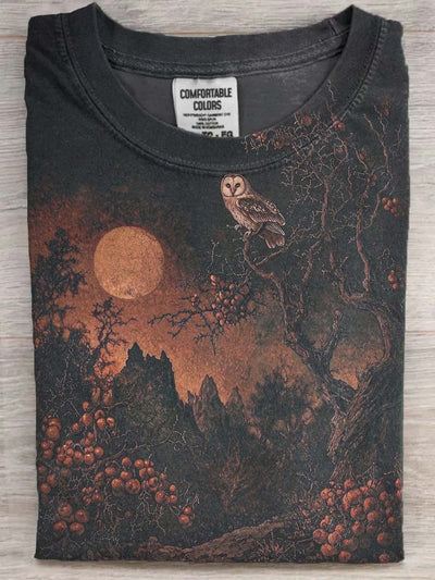 Halloween Midnight Owl Print Casual Short Sleeve T-Shirt