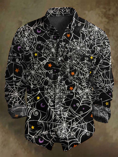 Halloween Spider Web Print Casual Long Sleeve Shirt