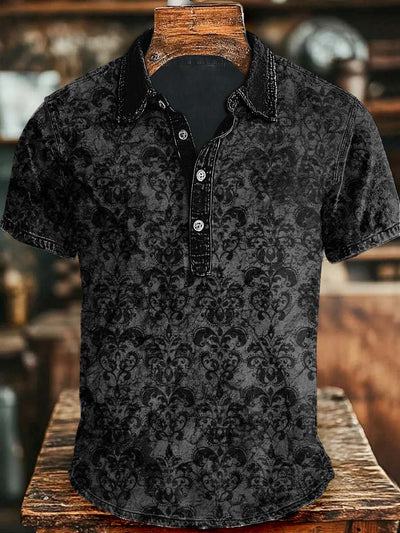 Halloween Dark Floral Print Casual Short Sleeve Polo Shirt