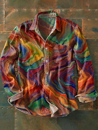 Clashing Art Color Rendering Print Casual Long Sleeve Shirt