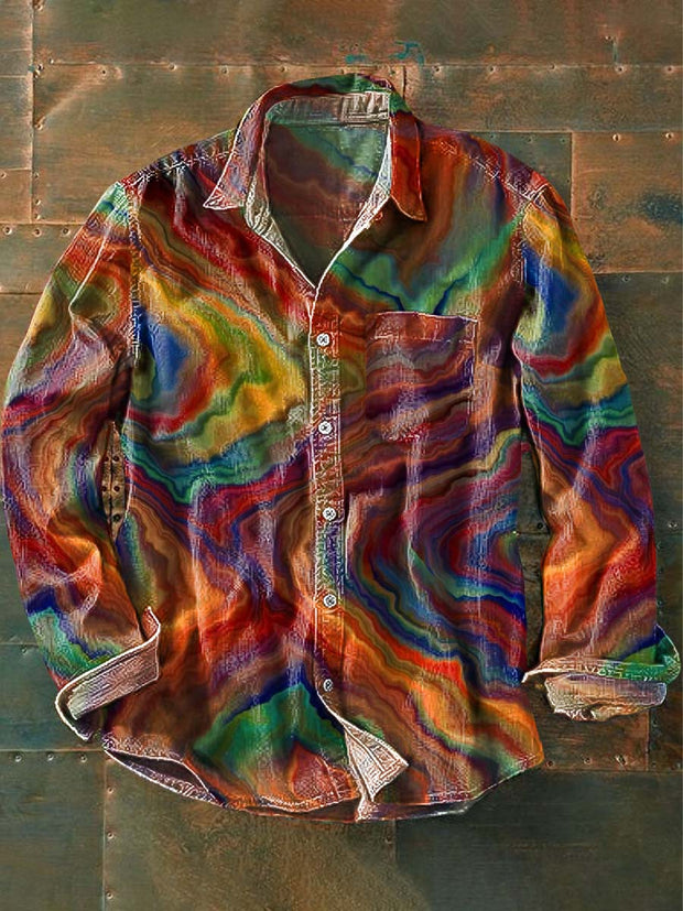 Clashing Art Color Rendering Print Casual Long Sleeve Shirt